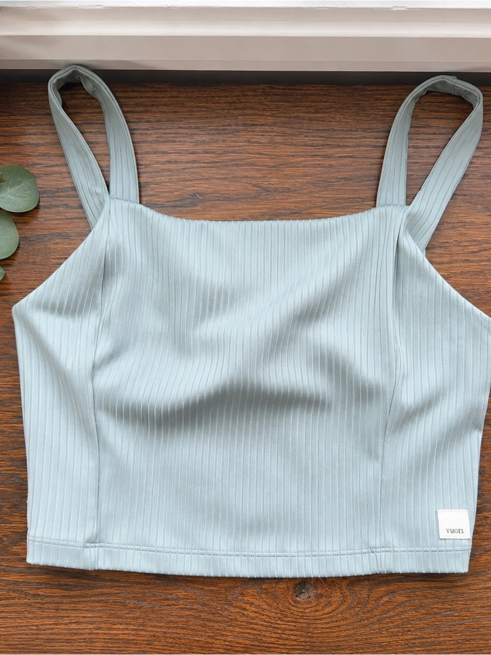 Vuori Light Slate Ribbed Square-Neck Crop Top